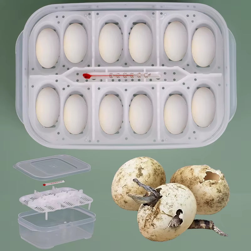 12 Grids Reptile Egg Tray Incubator Eggs Tray Tool with Thermometer Reptile Breeding Box Reptile Incubation Box Hatching Snake