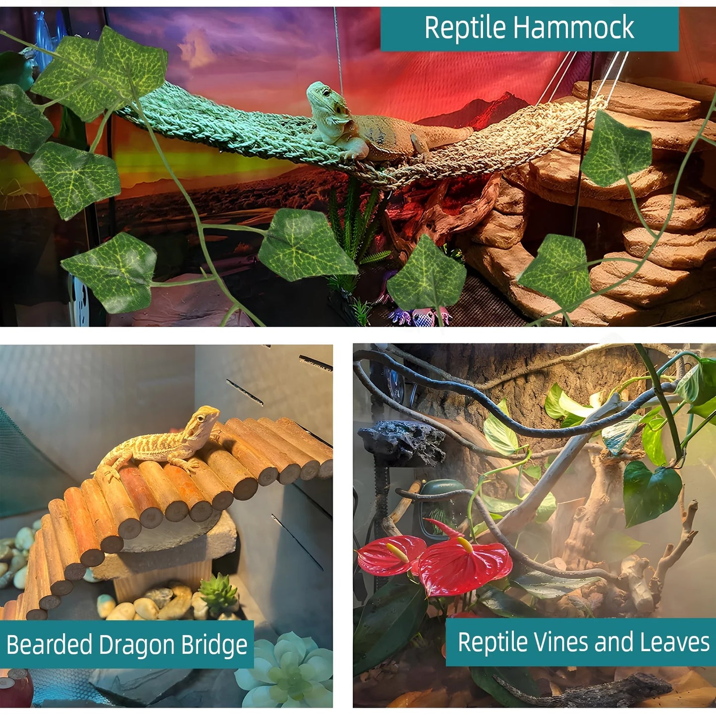 Bearded Dragon Tank Accessories, Include Reptile Mat Hammock Plants Bridge Jungle Climber Vines Terrarium Decorations for Bearded Dragon Lizard Snake
