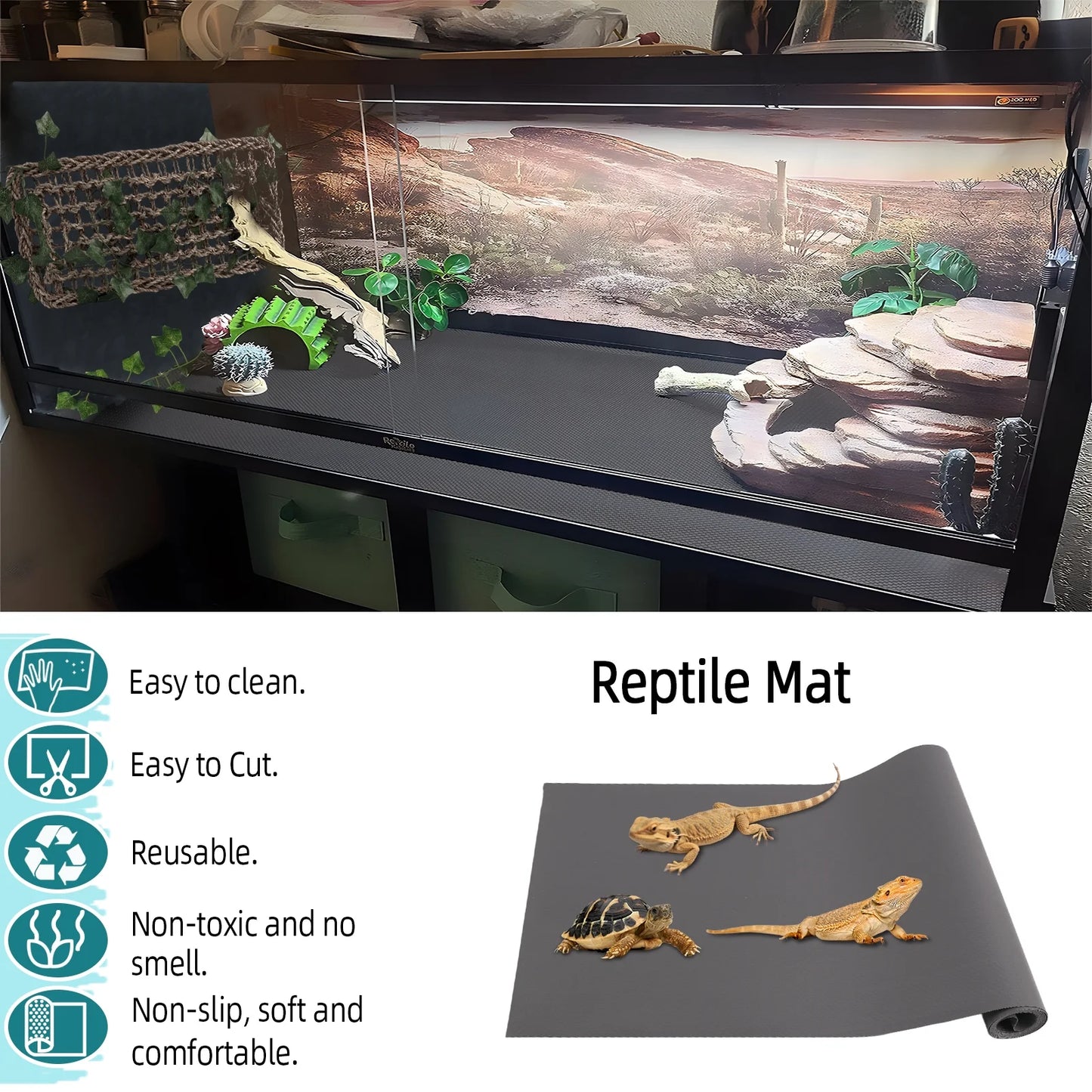 Bearded Dragon Tank Accessories, Include Reptile Mat Hammock Plants Bridge Jungle Climber Vines Terrarium Decorations for Bearded Dragon Lizard Snake