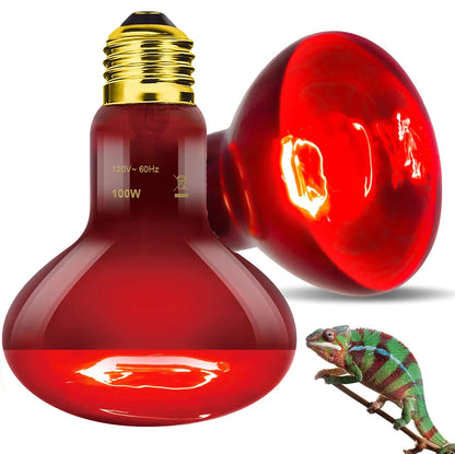 Reptile Heat Lamp 100W, 2Pcs E26 Basking Spot Light, Infrared Heat Lamp, Red