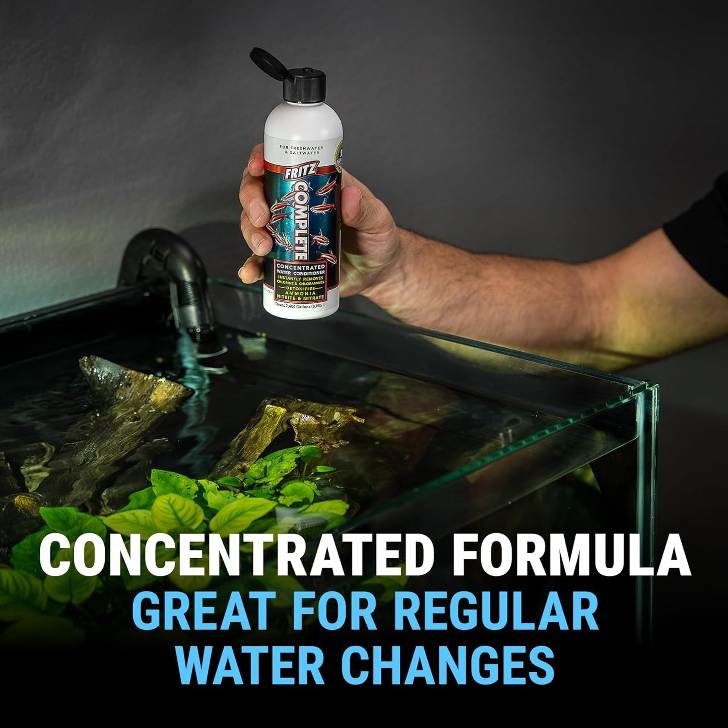 Fritz Complete – Concentrated Water Conditioner/Tap Water Dechlorinator, Instantly Detoxifies Chlorine, Chloramines, Heavy Metals, Ammonia, Nitrite/Nitrates, for Fresh and Saltwater (1 Gal)