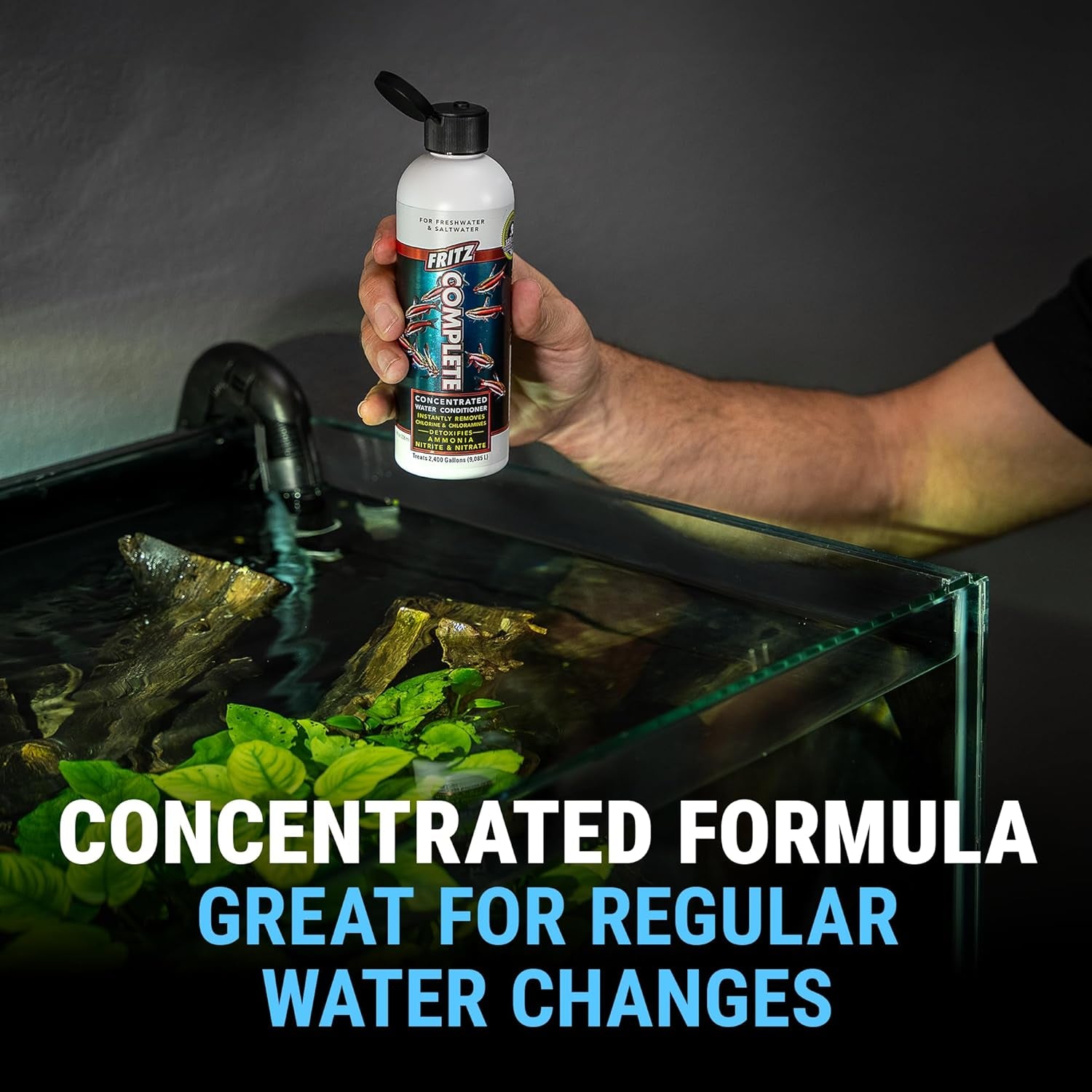 Fritz Complete – Concentrated Water Conditioner/Tap Water Dechlorinator, Instantly Detoxifies Chlorine, Chloramines, Heavy Metals, Ammonia, Nitrite/Nitrates, for Fresh and Saltwater (1 Gal)