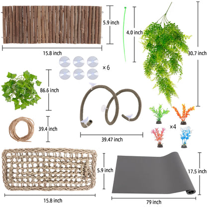 Bearded Dragon Tank Accessories, Include Reptile Mat Hammock Plants Bridge Jungle Climber Vines Terrarium Decorations for Bearded Dragon Lizard Snake
